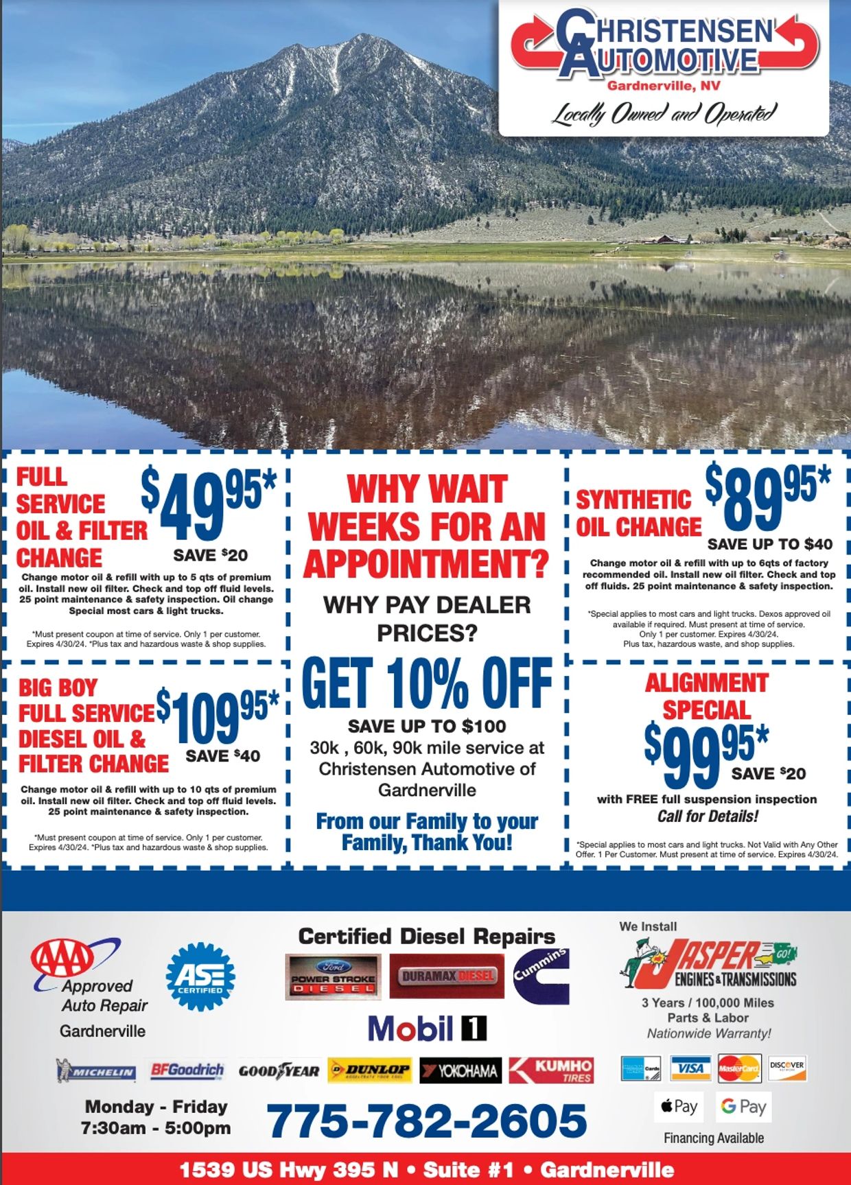 Christensen Automotive of Gardnerville Coupons, Oil Change